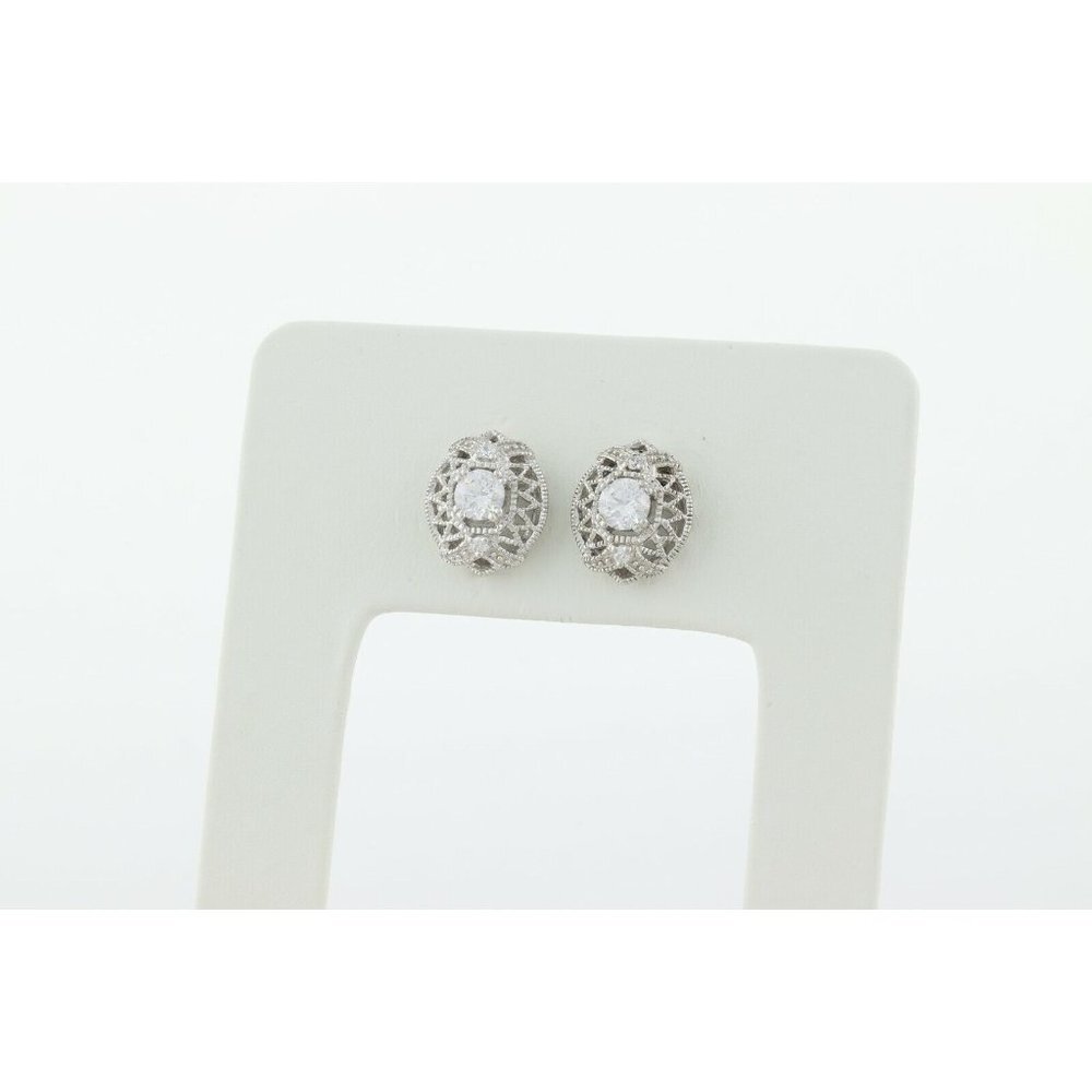 Sparkly Sterling Silver White Cz Earrings Stud Post Earrings - Picture 6 of 9